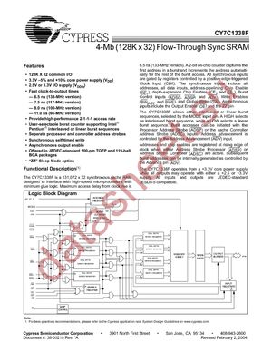 CY7C1338F-100AC datasheet  